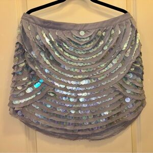 Anthropologie Embellished Scoop Hem Mini Skirt in Slate Blue